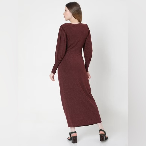 Vero Moda Maroon Shimmer Maxi Dress. Size - M - Picture 4 of 13